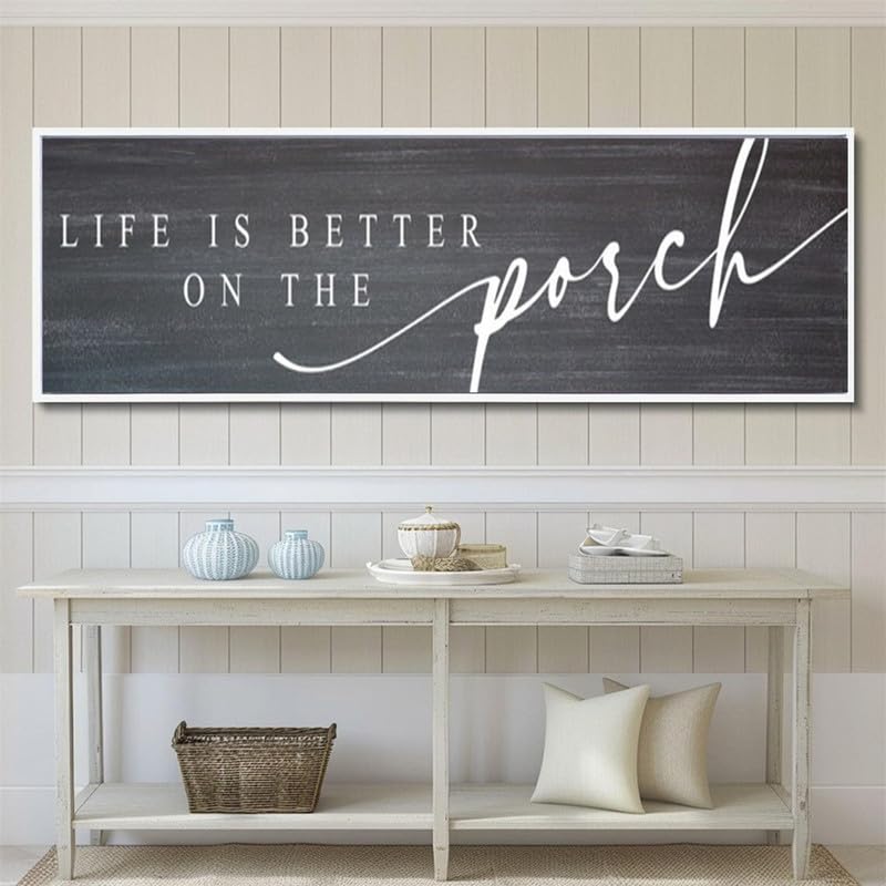 Porch Sign Canvas Wall Art - Farmhouse Decor, 40x14 Inches, Life Is Better on the Porch