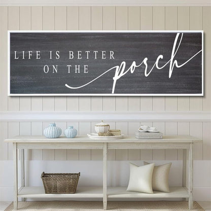 Porch Sign Canvas Wall Art - Farmhouse Decor, 40x14 Inches, Life Is Better on the Porch