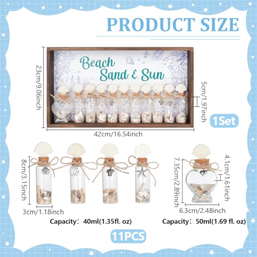 Beach Memory Shadow Box with Glass Bottles & Shells - Rustic Wooden Coastal Decor
