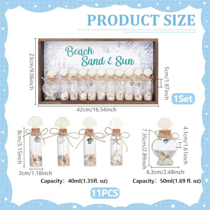 Beach Memory Shadow Box with Glass Bottles & Shells - Rustic Wooden Coastal Decor