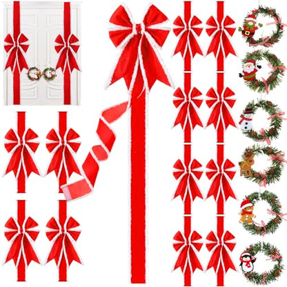Christmas Cabinet Bows and Wreaths Set - Red White, Cute Variation