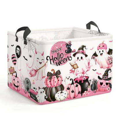 Pink Halloween Spooky Storage Basket with Handle - Cauldron / 40x30x30 cm
