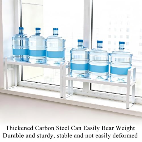 Expandable White Window Sill Plant Shelf - Narrow Adjustable Kitchen & Bathroom Organizer, Stackable Shelves
