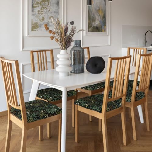 Green Botanical Chair Seat Covers Set of 2 - Waterproof & Elastic Dining Chair Protectors (Black & Green, 9"x7")