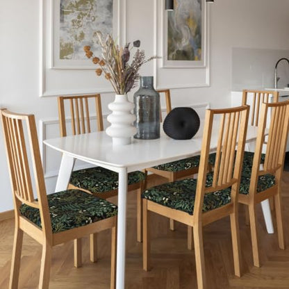 Green Botanical Chair Seat Covers Set of 2 - Waterproof & Elastic Dining Chair Protectors (Black & Green, 9"x7")