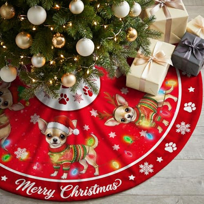 Chihuahua Christmas Tree Skirt 48 Inch Holiday Decor for Indoor Outdoor Use