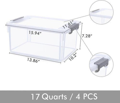 Citylife 17 QT Plastic Storage Bins - Stackable Organizing Containers with Latching Lids | 4 Pack