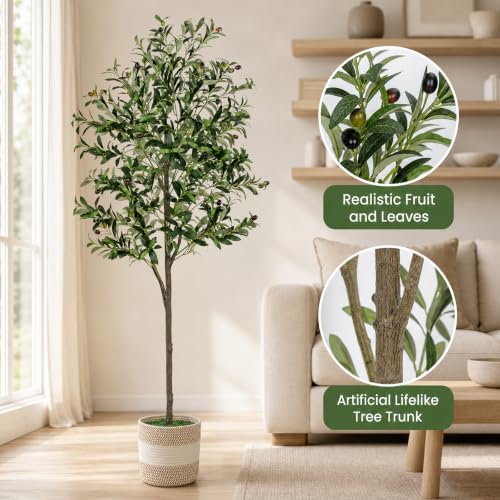 6FT Artificial Olive Tree with Basket - Realistic Indoor Faux Plant