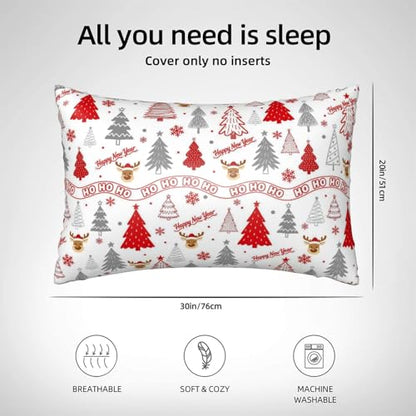 Queen Satin Pillowcase for Hair and Skin with Hidden Zipper - Christmas & New Year Variation