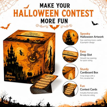 Halloween Costume Contest Ballot Box with 50 Voting Cards - Party Game
