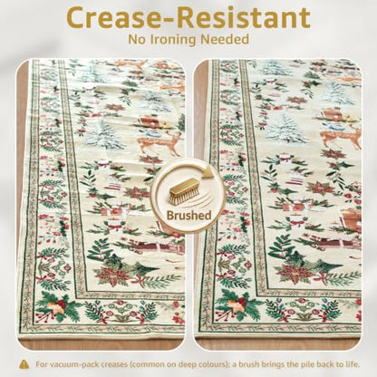 Cabin Tales Beige Round Christmas Rug 6ft for Living Room - Washable Holiday Decor