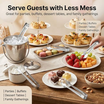 6-Piece Stainless Steel Ice Tongs Set - Mini 4.33 Inch Serving Utensils