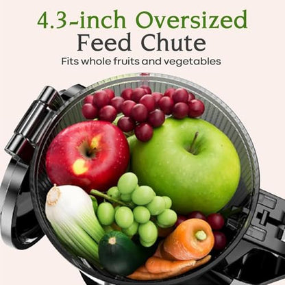 Anybear Cold Press Juicer 200W Masticating Slow Juicer with 4.3-Inch Wide Feed Chute - Silver & Orange