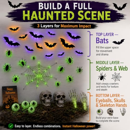 Halloween Light-Up Bat Wall Decor Set with Spiders & Web - 41 Pieces