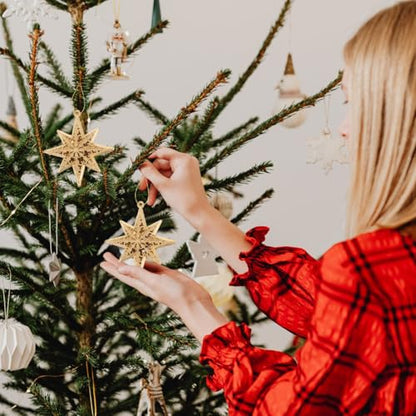 12 Pcs Gold Christmas Star Ornaments Mini Eight-Pointed Tree Decorations