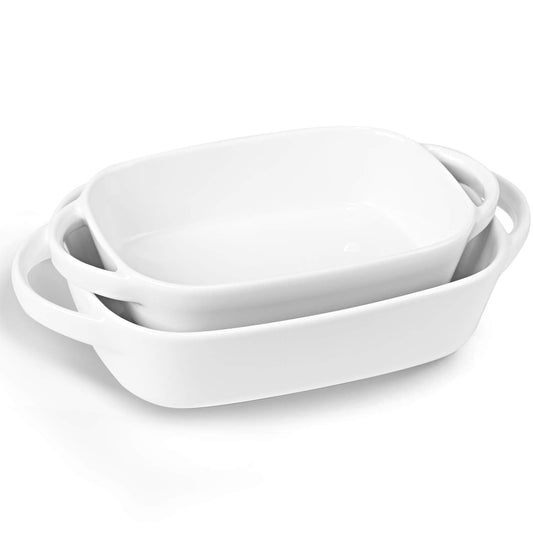 Ceramic 1.1/0.6 Quart Baking Dish Set of 2, 6.1"x8.7", 5.1"x 7.5" (White, 2 Piece Assortment)