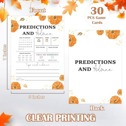 Little Pumpkin Baby Shower Games - Fall Predictions & Advice Game 7x5 Inches - 18 Cards - Fall Variations
