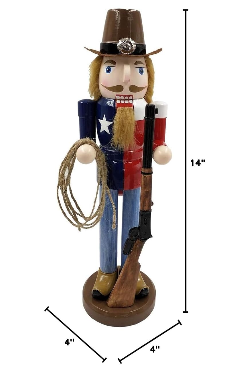 14-Inch Texas Cowboy Nutcracker Handcrafted Wood Figure