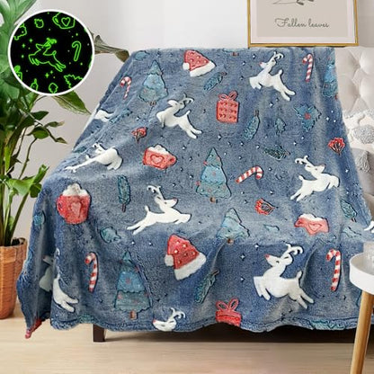 Christmas Glow in The Dark Blanket for Boys Deer Pattern 40x60 Fleece Throw