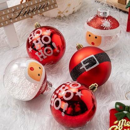 Red Christmas Tree Ornaments Set - 16 Shatterproof Red & White Baubles, 80mm