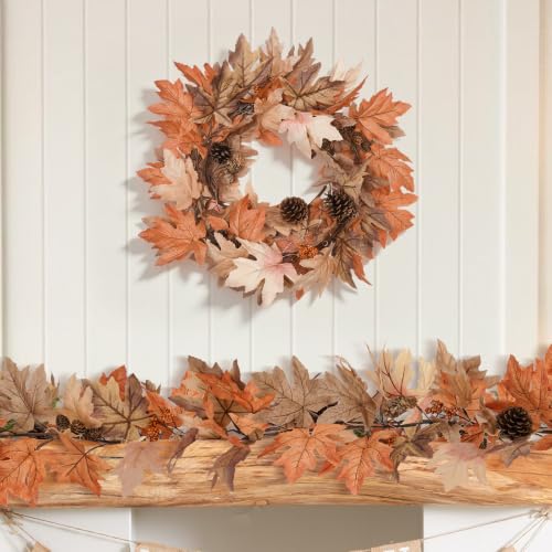 6 Ft Fall Garland with Lights & Timer - Thanksgiving Fireplace Mantel Decor - Variation of 1