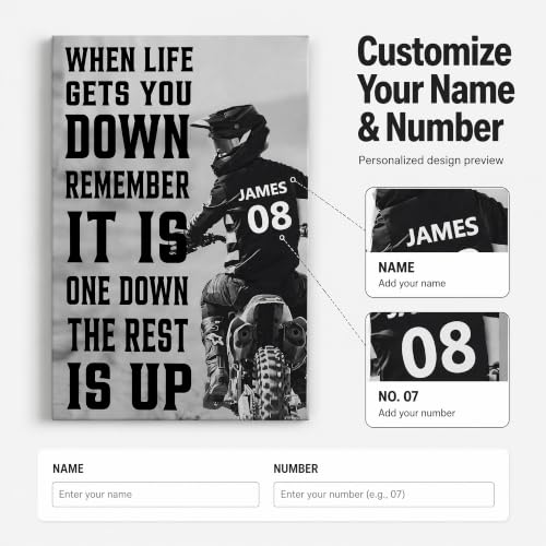 Ipplee Personalized Motocross Canvas Wall Art with Name & Number - Design 01