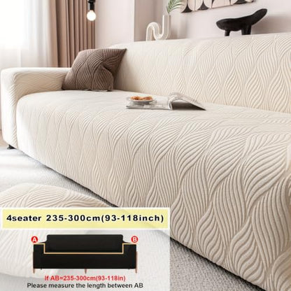 Jacquard Wave Stretch Couch Slipcover 4 Seater Beige All-Inclusive Elastic Fit