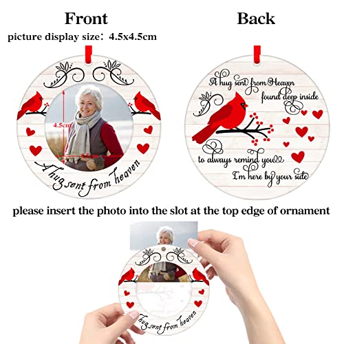 White Cardinal Christmas Memorial Ornament with Photo Frame - Holiday Keepsake