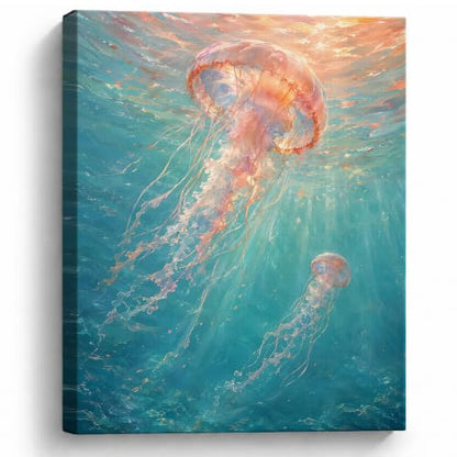 Pink Coastal Wall Art - Underwater Pink Jellyfish Canvas, 24x30 Inches