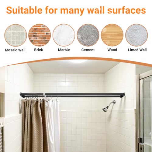 Adjustable Double Shower Curtain Rod - No Drilling Tension Shower Pole, Rustproof Metal