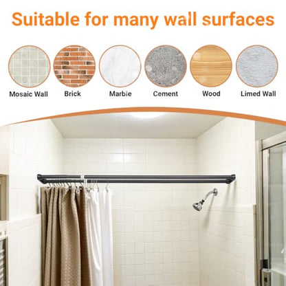 Adjustable Double Shower Curtain Rod - No Drilling Tension Shower Pole, Rustproof Metal