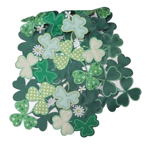 St Patrick's Day Table Runner 13x90 Inch Green Shamrocks Embroidered Clover Decor