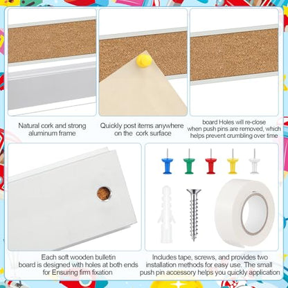 60 Inch Cork Bulletin Board Strips Aluminum Frame Set of 10 - Office & Home Use