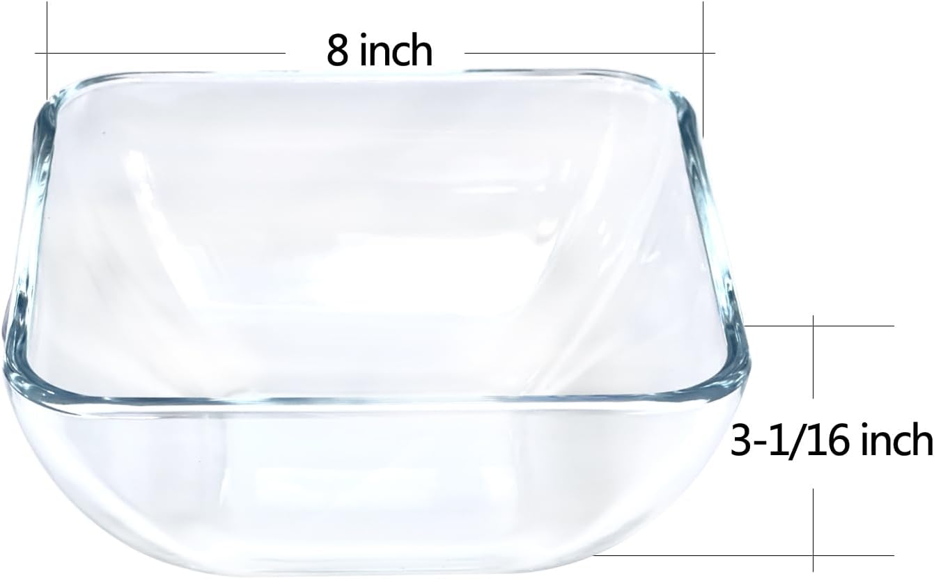 Skiennix 2-Quart Glass Mixing Bowls Set - Durable Tempered Glass | 8-Inch Square Salad Bowls, Set of 2