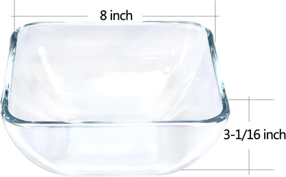 Skiennix 2-Quart Glass Mixing Bowls Set - Durable Tempered Glass | 8-Inch Square Salad Bowls, Set of 2