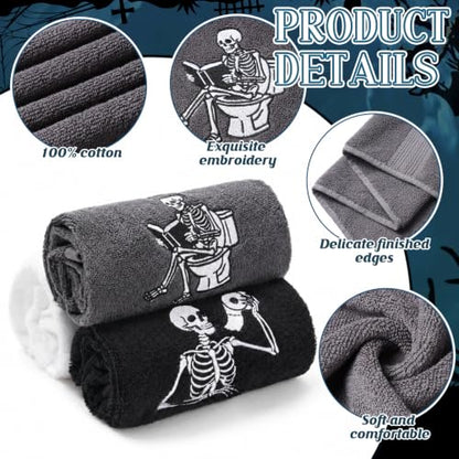 Halloween Skeleton Hand Towels Set - 3PCS Cotton Bathroom Decor - Variation of 3