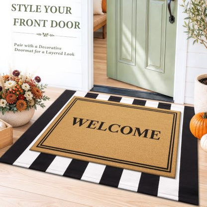 Black White Striped Entryway Rug - 2'4 x 3'7 Front Door Mat - Farmhouse Style