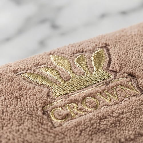 Khaki 4-Piece Coral Fleece Microfiber Bath Towel Set with Crown Embroidery - Super Absorbent, Large Size