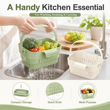 Cream White Foldable Sink Drain Basket - Expandable Kitchen Strainer with Flip Cover