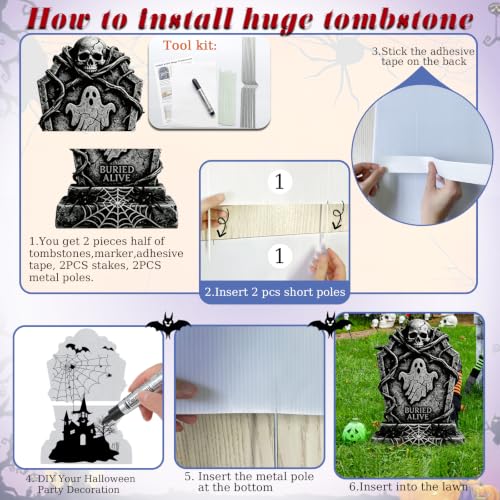 Halloween Tombstone Yard Decorations 5 Pack - Plastic Gravestones with Metal Stakes