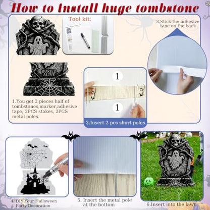 Halloween Tombstone Yard Decorations 5 Pack - Plastic Gravestones with Metal Stakes