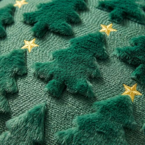 Christmas Tree Star Pillow Cover Set of 4 - Red Green Faux Fur 18x18 Inches