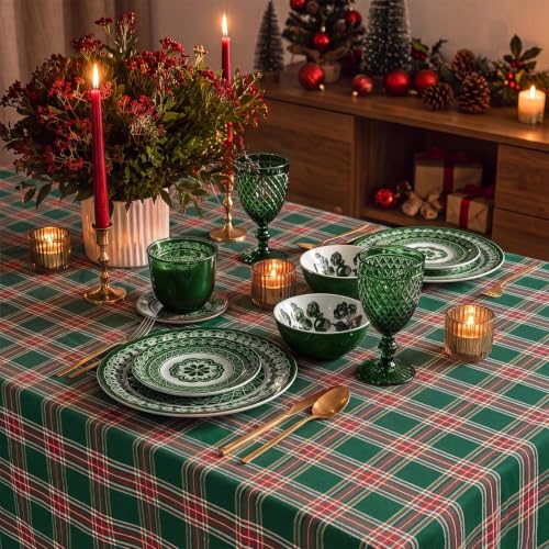 Softalker Christmas Checkered Tablecloth - Green Plaid, 54 x 80 Inch Rectangle