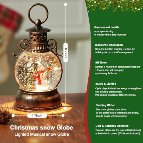 Christmas Snow Globe Lantern with Music & Timer - Dark Bronze