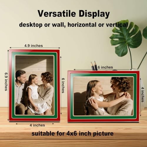 4x6 Enamel Photo Frame Set - Red & Green Festive Family Wall & Tabletop Decor (2 Pieces)