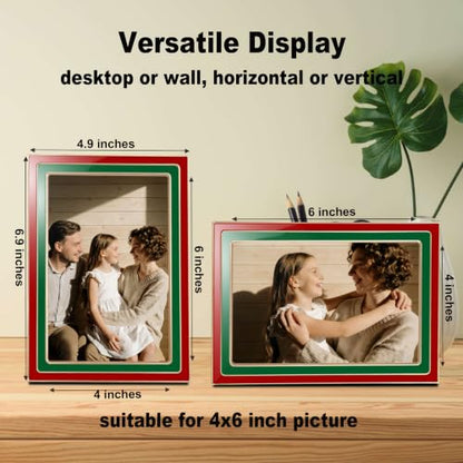 4x6 Enamel Photo Frame Set - Red & Green Festive Family Wall & Tabletop Decor (2 Pieces)