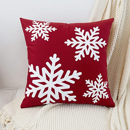 Red Decorative Throw Pillow Covers 16x16 Inch Set of 2 with Snowflakes Print - Pack of 2