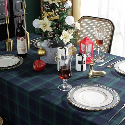 Rectangle Fabric Tablecloth Set - Blue & Green Plaid, 55x120 Inches, 2 Pack - Holiday Dining Cover