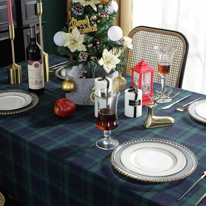 Rectangle Fabric Tablecloth Set - Blue & Green Plaid, 55x120 Inches, 2 Pack - Holiday Dining Cover