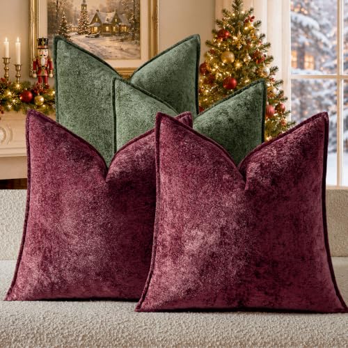 Classic Christmas Velvet Throw Pillow Covers 18x18 Inch Set of 4 - Ice Flower Texture